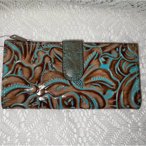 Patricia Nash Nazari, Light Turquoise Tooled Wallet, NWT - Picture 1 of 9